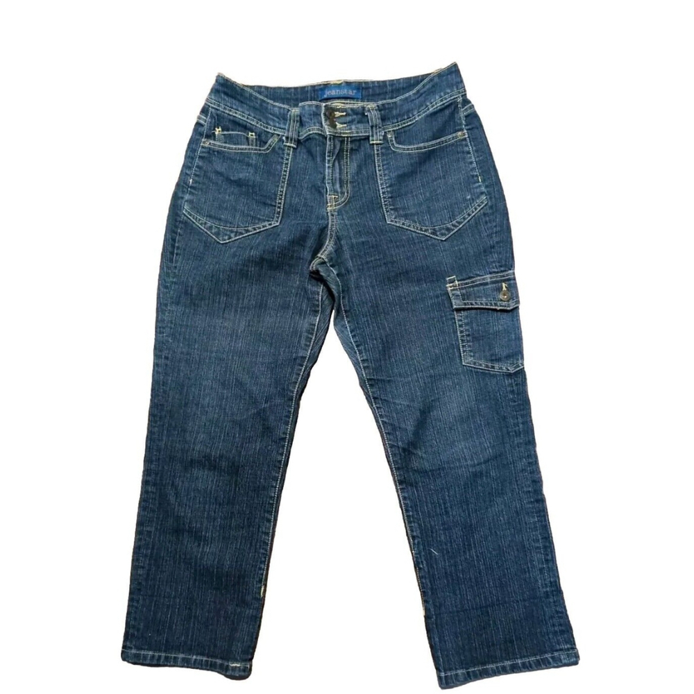 Jeanstar Size 8 Capri Medium Wash Blue Jeans Pants straight leg 32" W High Waist - Picture 4 of 16
